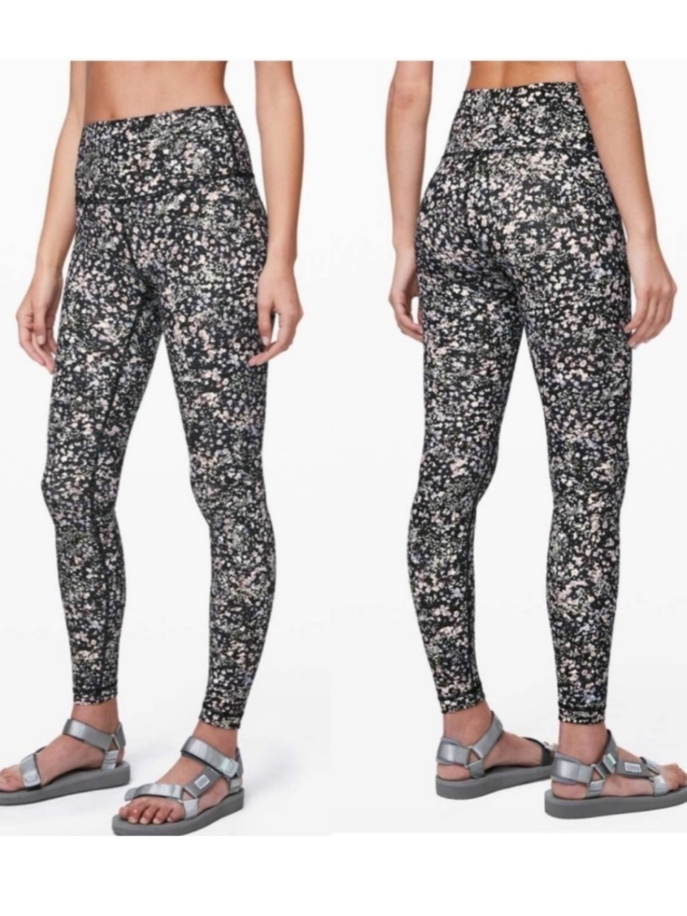 lululemon athletica Wunder Under High Waist Black Floral Leggings Size 4